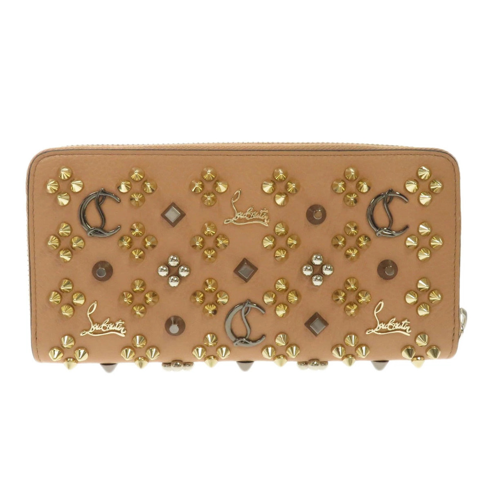 Christian Louboutin Round Long Wallet Leather Studded Zip Black